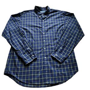 Ralph Lauren Shirt Mens 2XL Classic Fit Yellow Navy Blue Green Pony Plaid